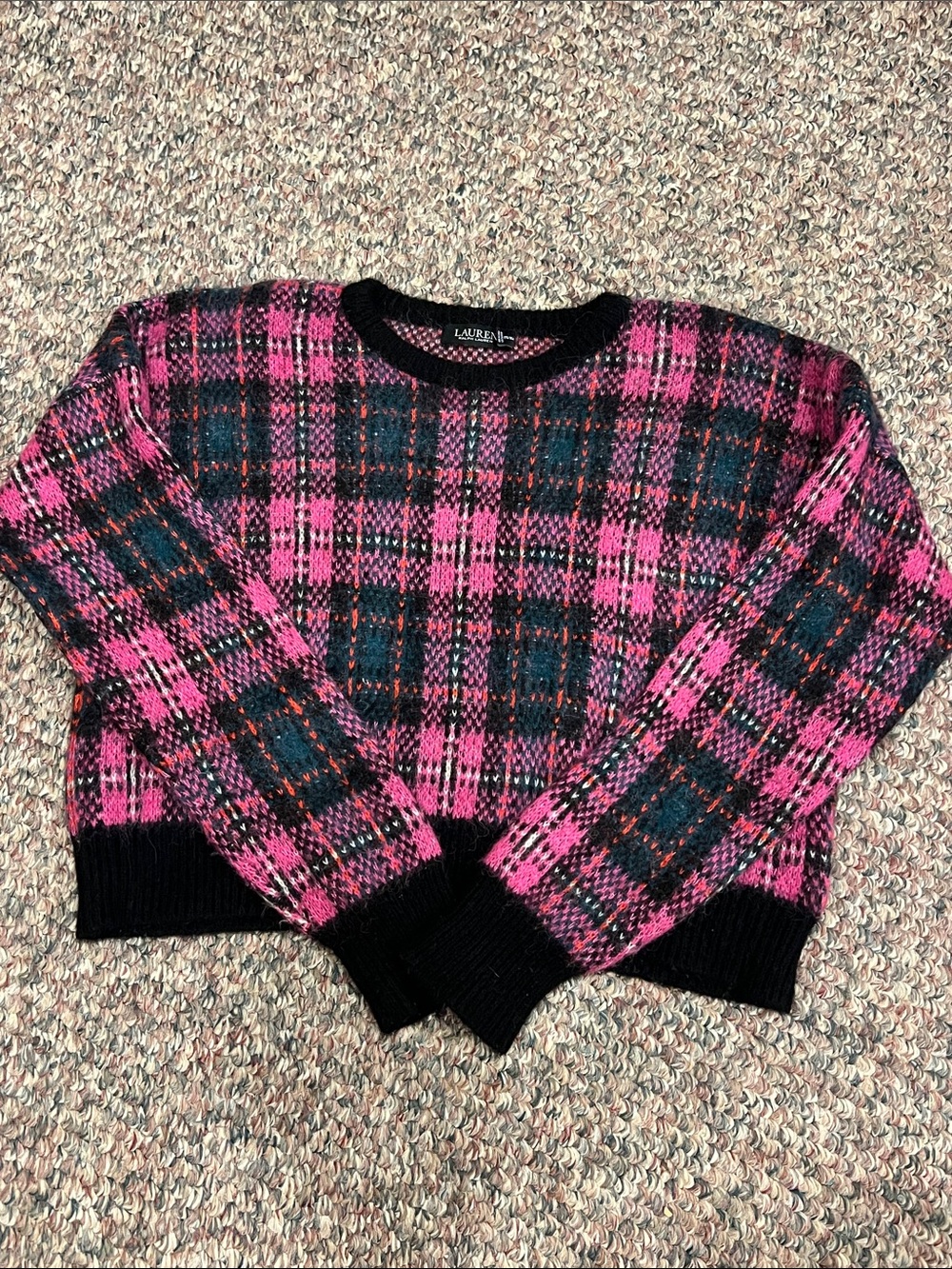 Lauren Ralph Lauren Black & Pink Plaid Crewneck Sweater